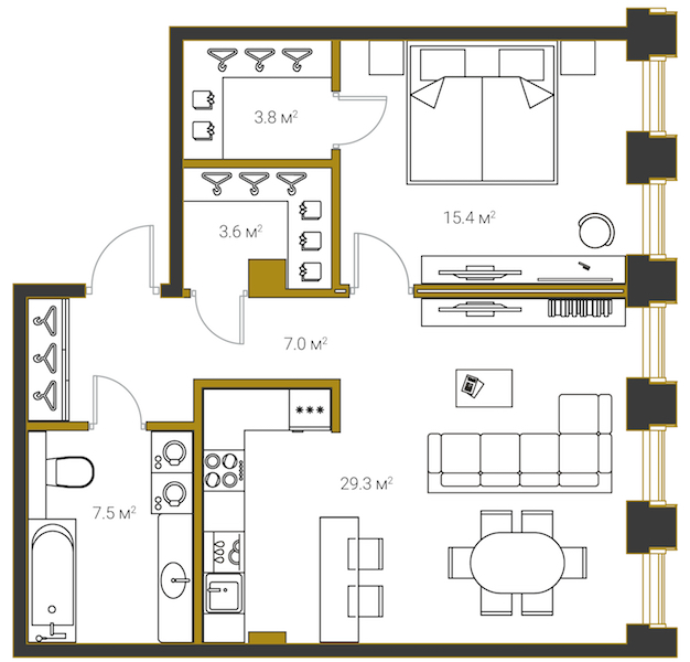 1-комнатная квартира 66.7 м², 8/20 эт., ЖК «LEGENDA Институтский 16»